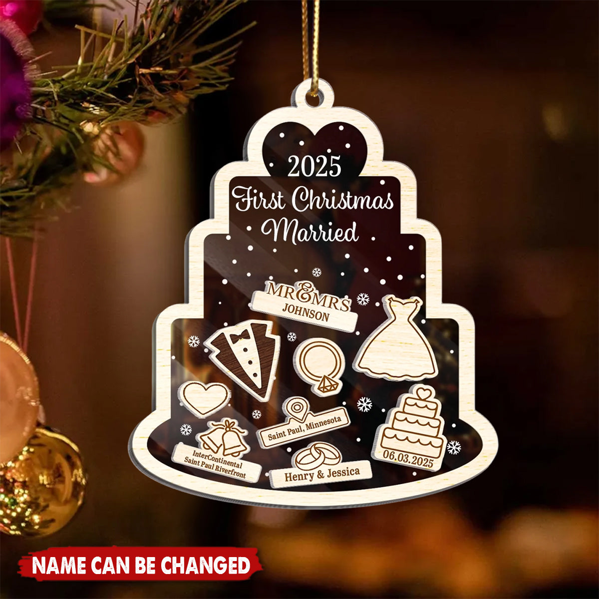 Personalized "First Christmas Married" Shaker Ornament With Names & Date,Romantic Anniversary Christmas Gift For Him & Her