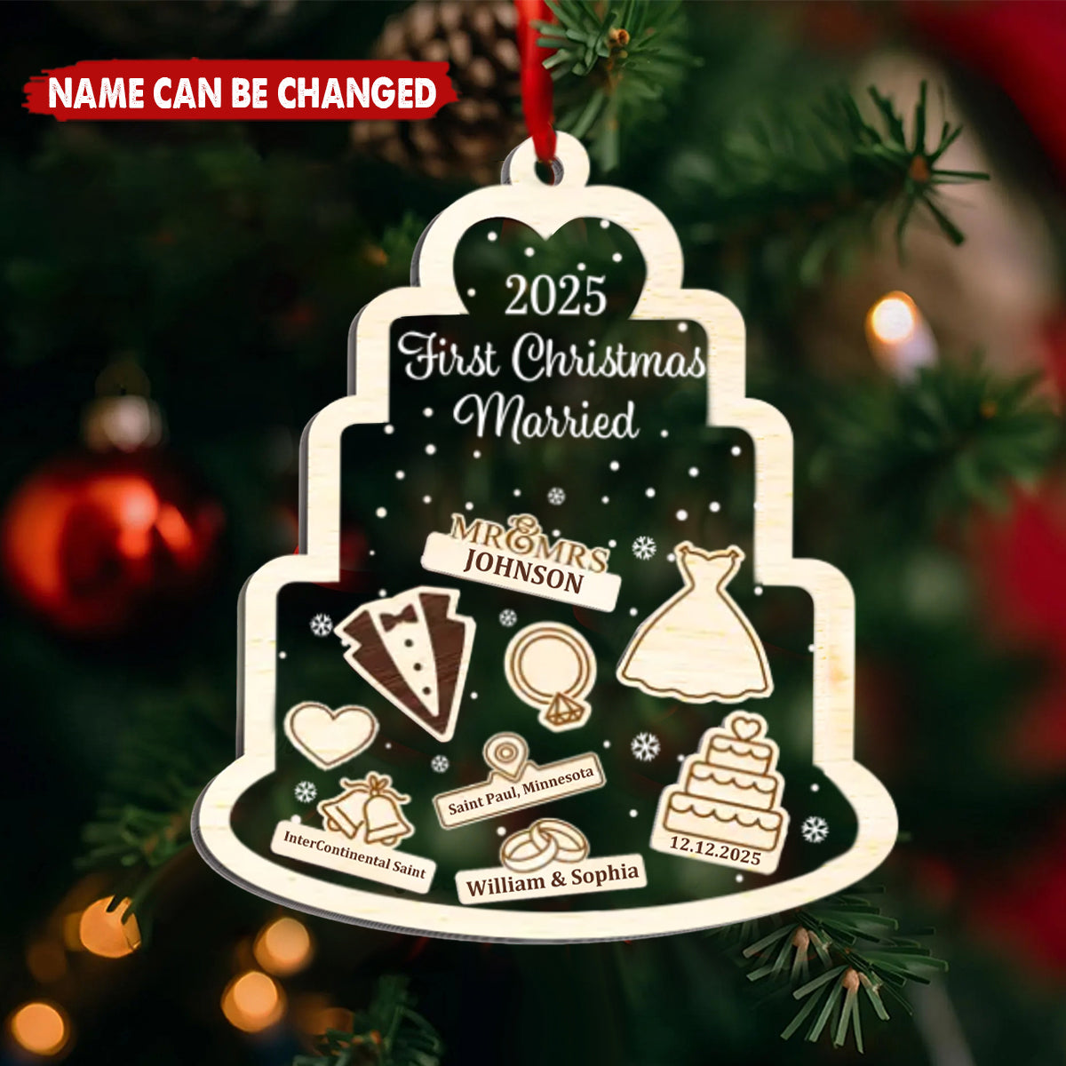 Personalized "First Christmas Married" Shaker Ornament With Names & Date,Romantic Anniversary Christmas Gift For Him & Her