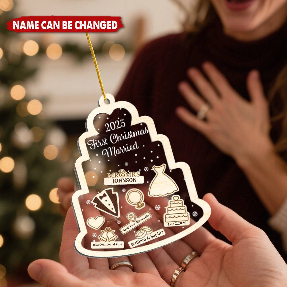 Personalized "First Christmas Married" Shaker Ornament With Names & Date,Romantic Anniversary Christmas Gift For Him & Her