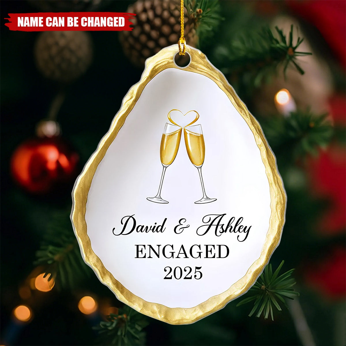 Personalized Oyster Shell Shaped Couple Ornament With Names Text & Year,Romantic Gift To Celebrate Love For Newlyweds & Couple