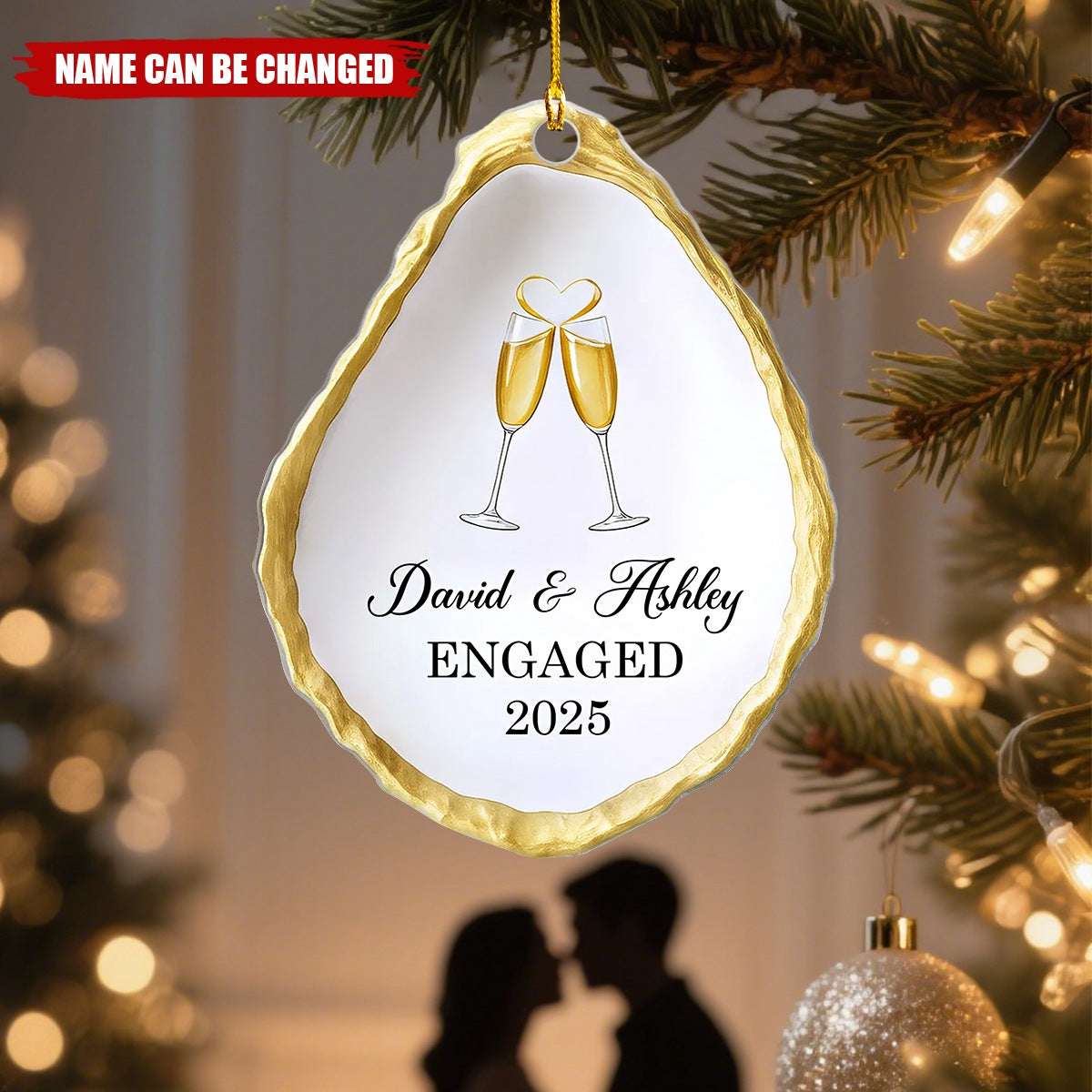 Personalized Oyster Shell Shaped Couple Ornament With Names Text & Year,Romantic Gift To Celebrate Love For Newlyweds & Couple