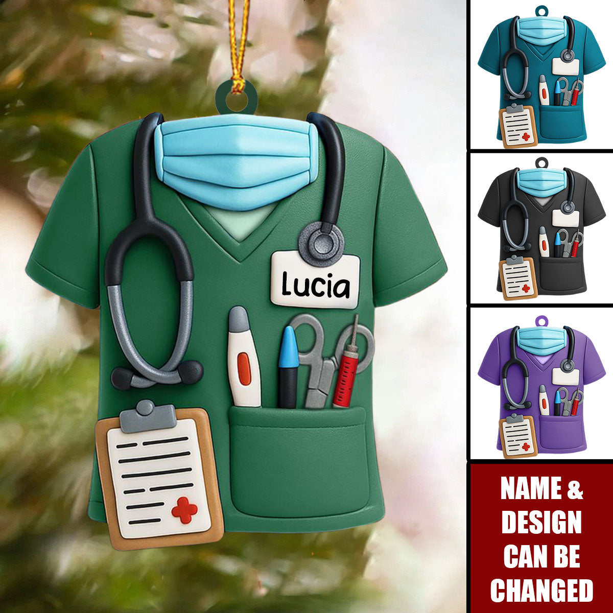 Personalized Nurse Scrubs Acrylic Ornament With Name Tag "Best Nurse Ever" Celebrate Your Favorite Nurse