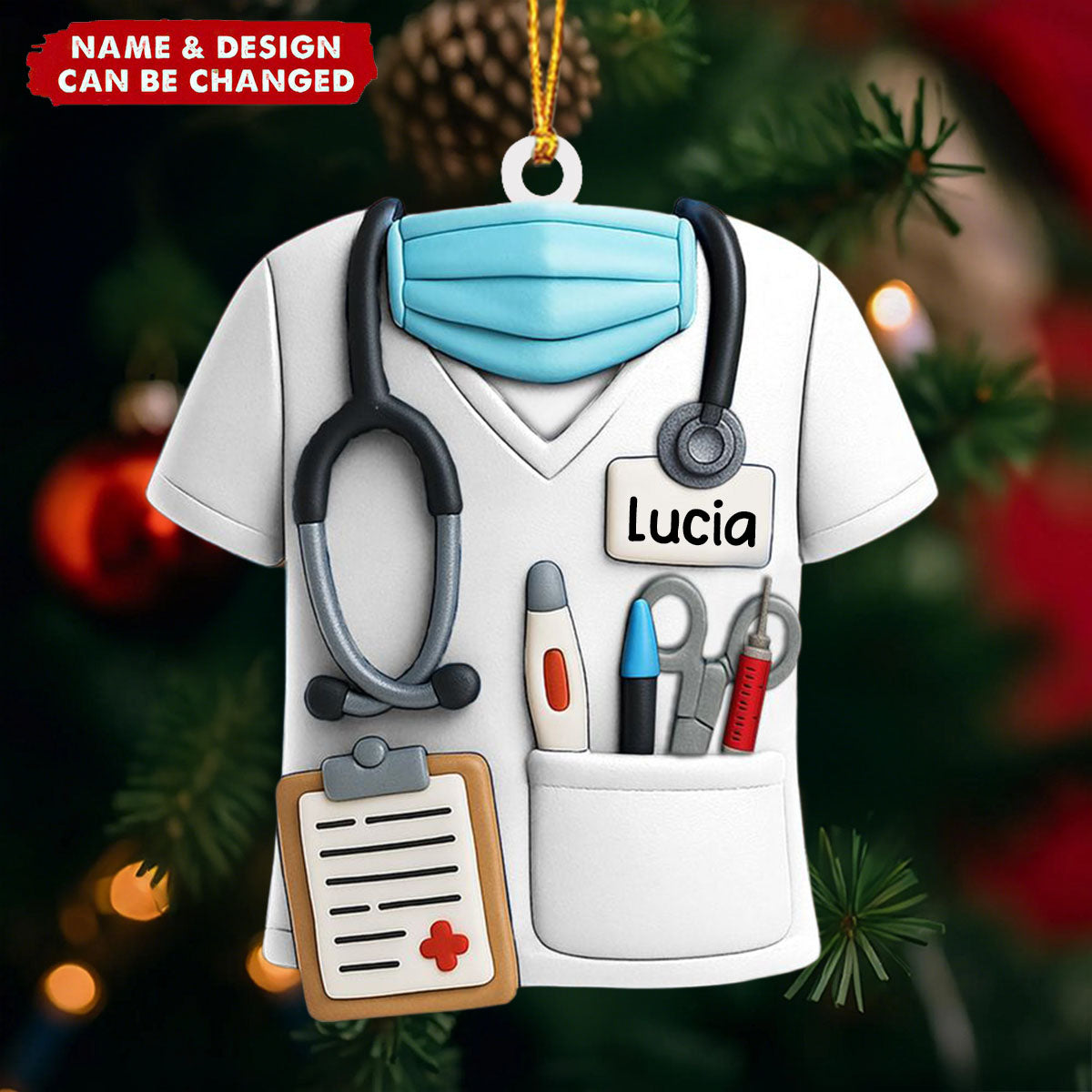 Personalized Nurse Scrubs Acrylic Ornament With Name Tag "Best Nurse Ever" Celebrate Your Favorite Nurse