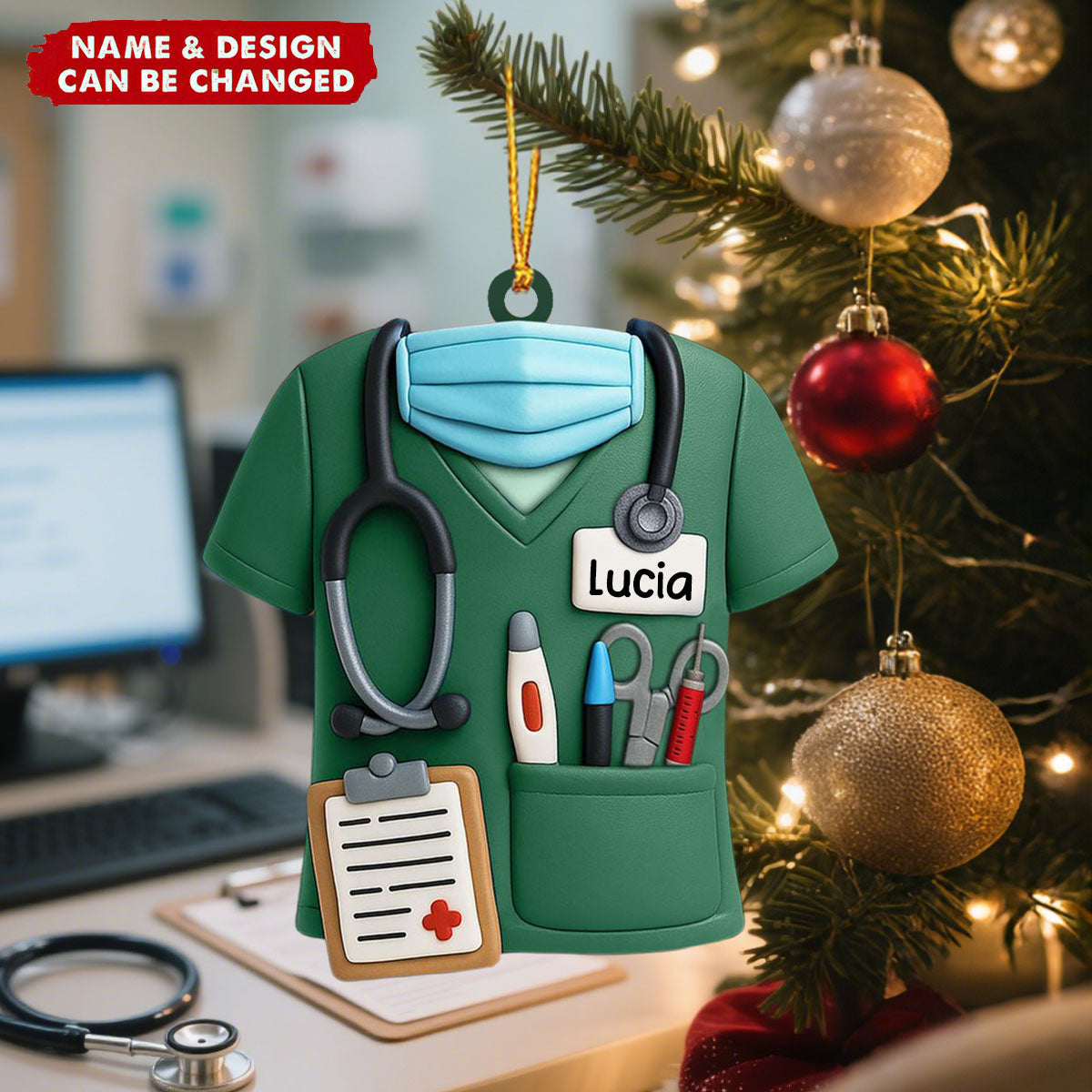 Personalized Nurse Scrubs Acrylic Ornament With Name Tag "Best Nurse Ever" Celebrate Your Favorite Nurse