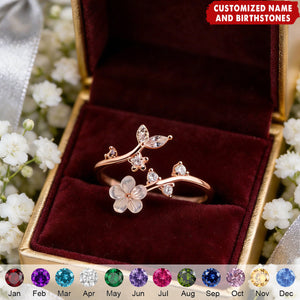 Personalized Pearl Sakura Adjustable Flower Ring With Birthstone Design - Birthday Valentine's Day Gift For Her & Jewelry Lovers