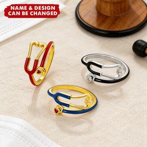 Personalized Multicolor Enamel Stethoscope Heart Birthstone Ring - Gift For Nurses