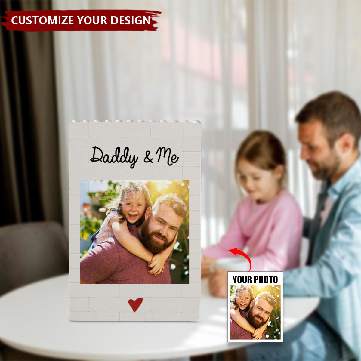 Personalized Kids & Parents Building Memory Fold Photo Brick Puzzle With Text - Office Desktop Decor Father's Day Gift For New Dads