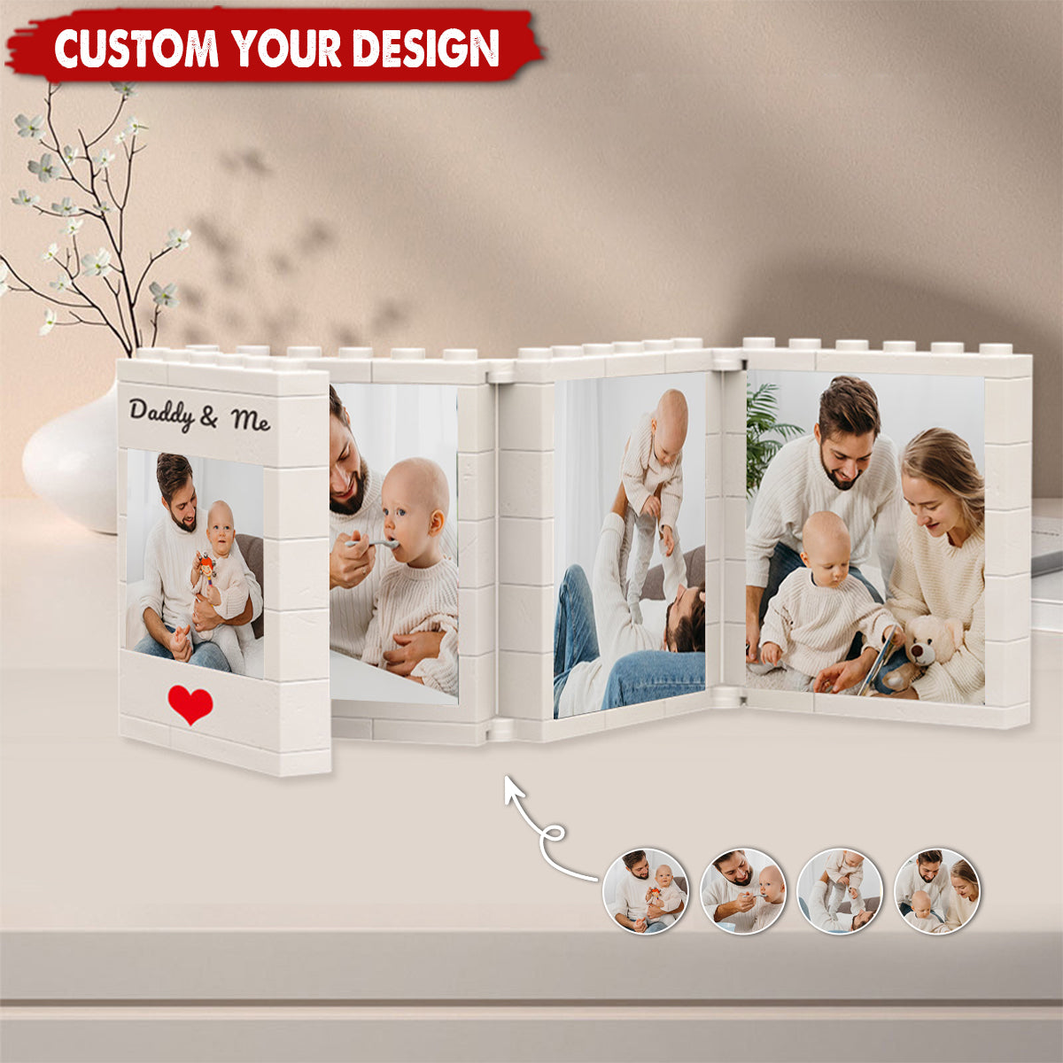 Personalized Fold-Out "Daddy & Me" Brick Style Mini Photo Album With Text- Father's Day Keepsake Birthday Gift For Parents