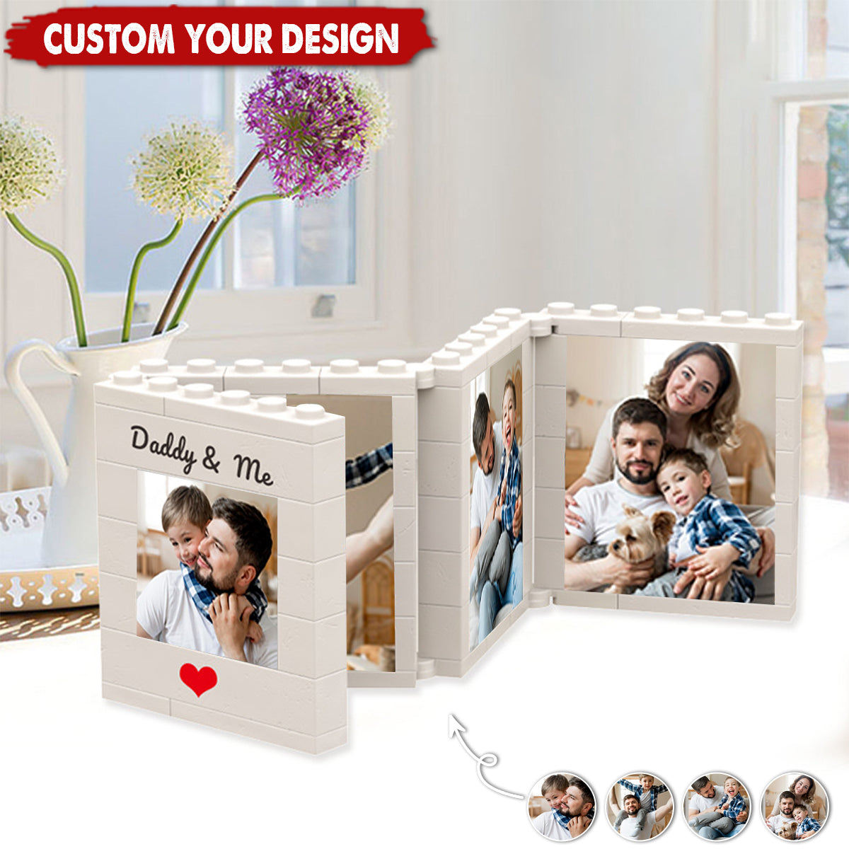 Personalized Fold-Out "Daddy & Me" Brick Style Mini Photo Album With Text- Father's Day Keepsake Birthday Gift For Parents