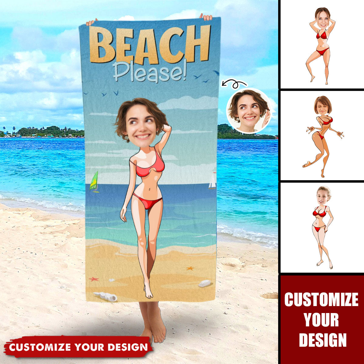 Personalized Beach Towel - Custom Photo Beach Please Standing Pose For Summer Vibe