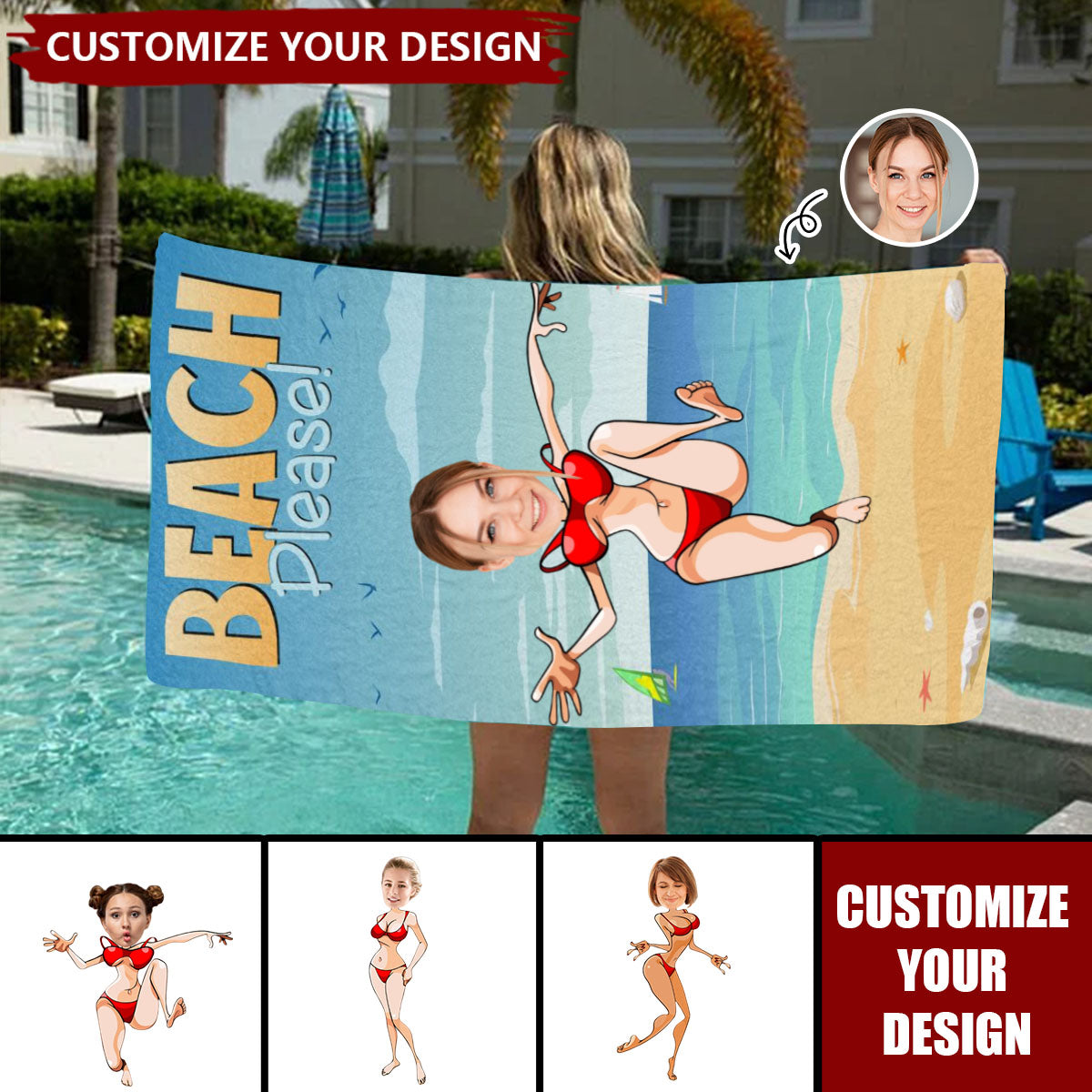 Personalized Beach Towel - Custom Photo Beach Please Standing Pose For Summer Vibe