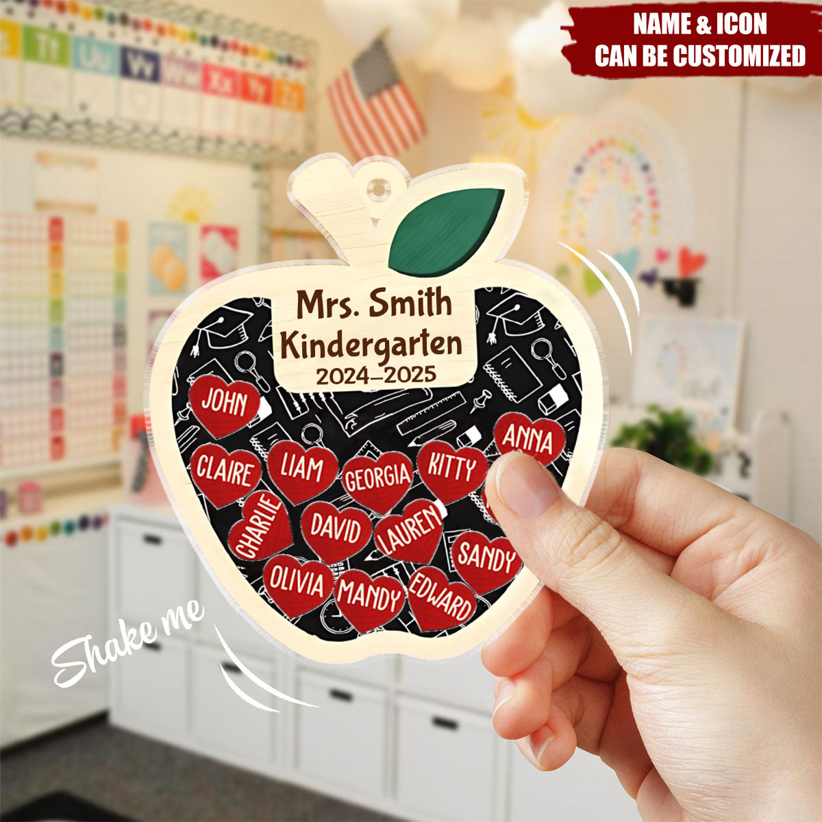 Thank You Teacher Apple - Personalized Shaker Keychain, Back to School Gift