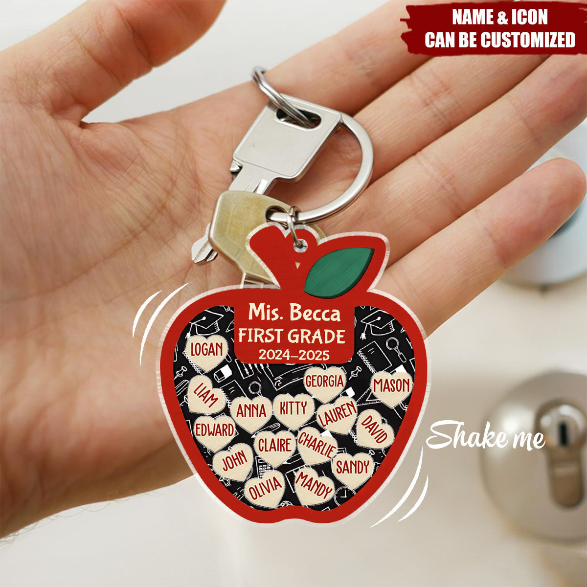 Thank You Teacher Apple - Personalized Shaker Keychain, Back to School Gift