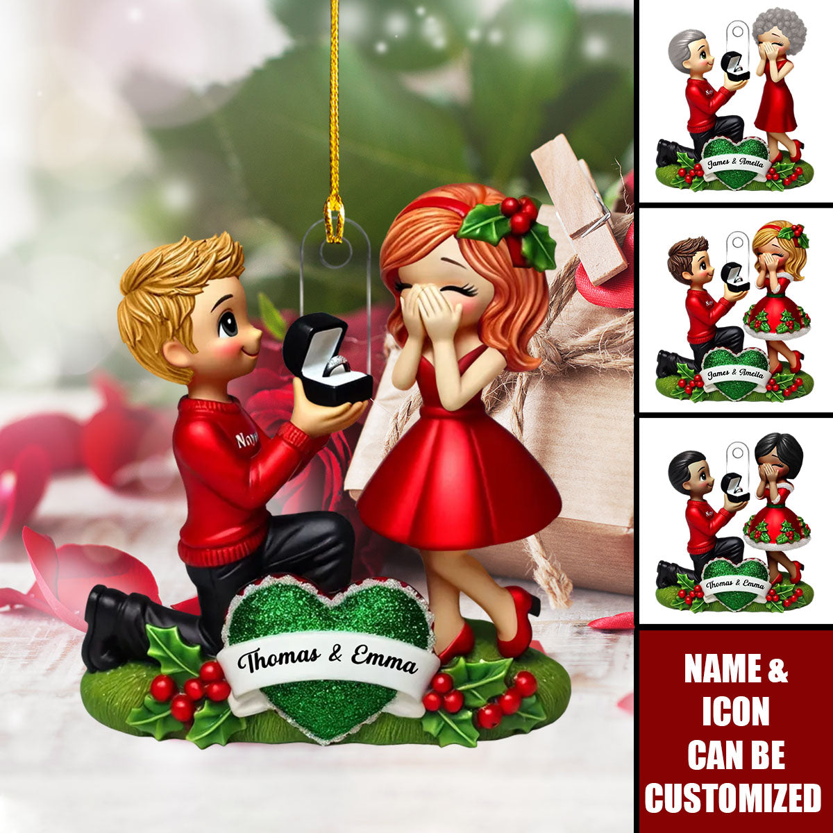 Custom "She Said Yes!" Successful Proposal Ornament - Personalized Name & Icon | Romantic Anniversary Gift Ideas For Couples For Lover