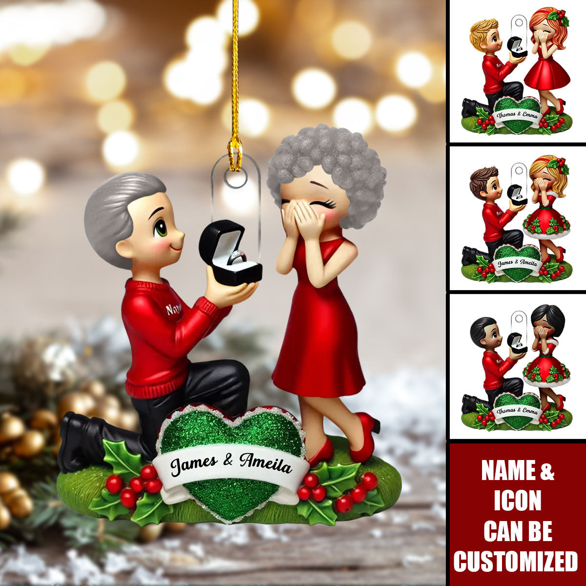 Custom "She Said Yes!" Successful Proposal Ornament - Personalized Name & Icon | Romantic Anniversary Gift Ideas For Couples For Lover