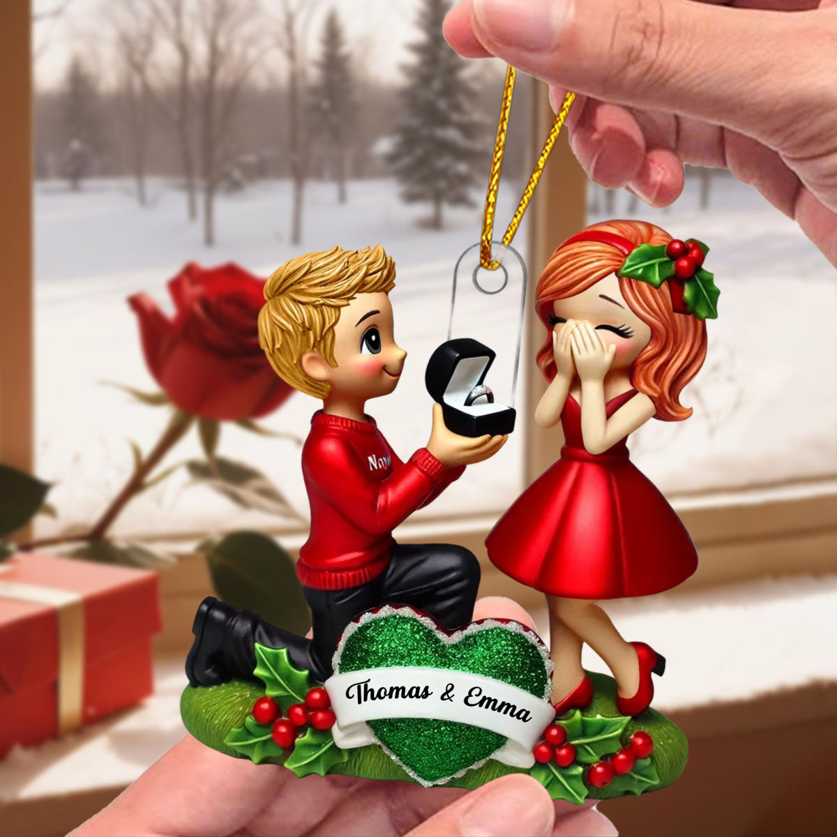 Custom "She Said Yes!" Successful Proposal Ornament - Personalized Name & Icon | Romantic Anniversary Gift Ideas For Couples For Lover