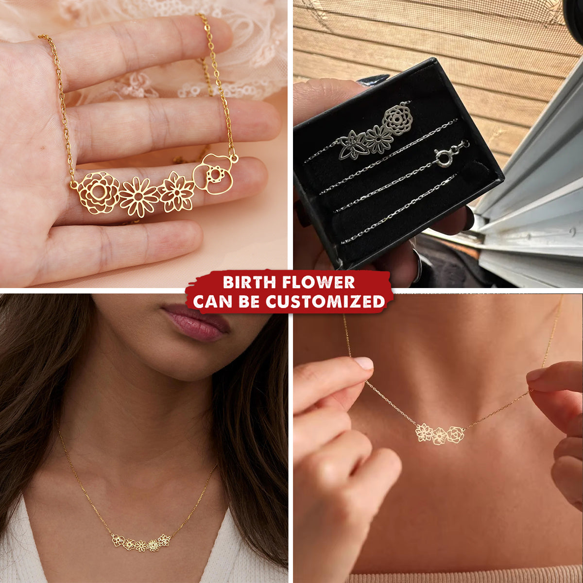 Personalized Dainty Birth Flower Necklace -12 Flower Shapes For Customization | Exclusive gift Birthday,Christmas,Anniversary For Mom For Girlfriend