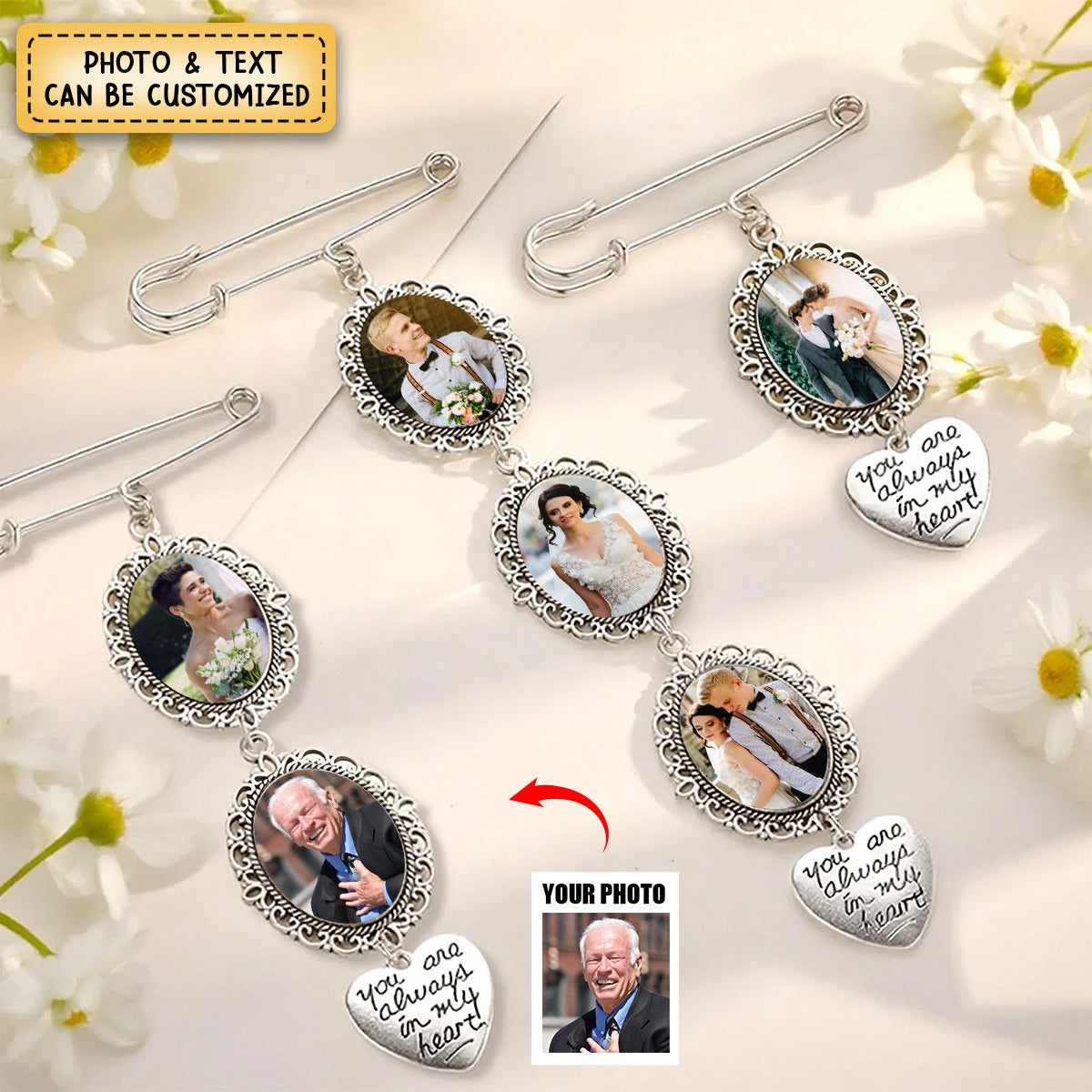 Personalized Wedding Memorial Pin - Photo & Text Customize, Eternal Witness of Beloved on Your Special Day