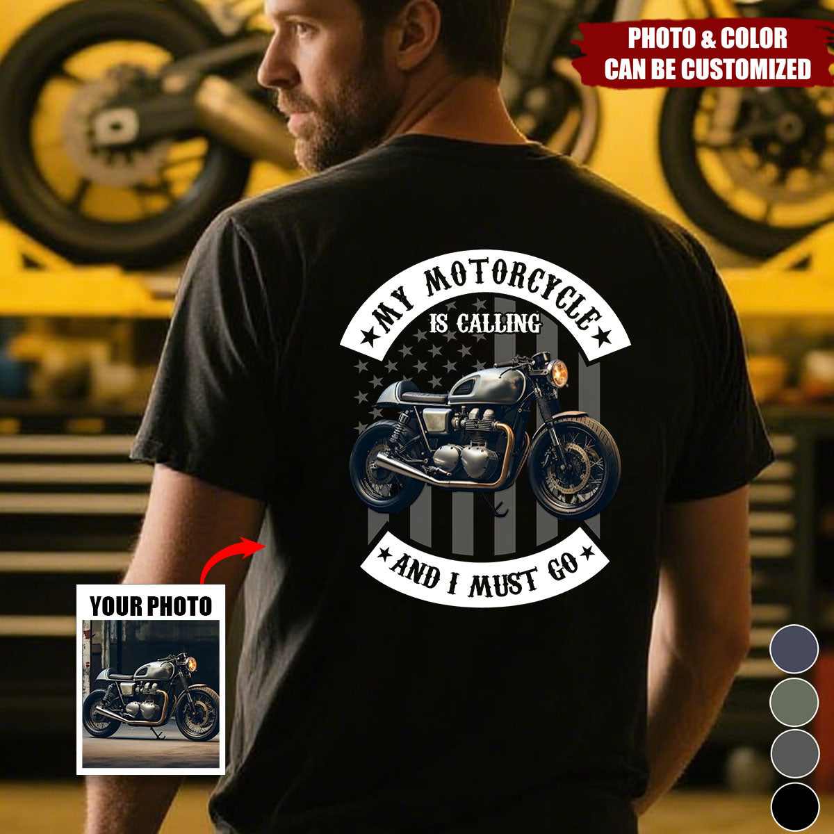 Personalized "My Motorcycle Is Calling" T-Shirt - Custom Photo & Colors Gift For Family,Biker & Motorcycle Lovers