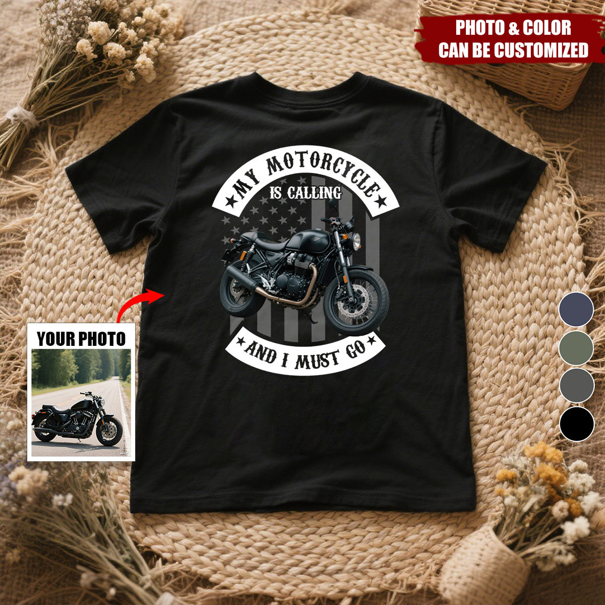 Personalized "My Motorcycle Is Calling" T-Shirt - Custom Photo & Colors Gift For Family,Biker & Motorcycle Lovers