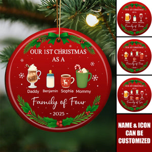 Personalized ‘Our First Christmas As A Family’ Ceramic Ornament With Name & Icon,Heartfelt Christmas Gift To Celebrate Become Family