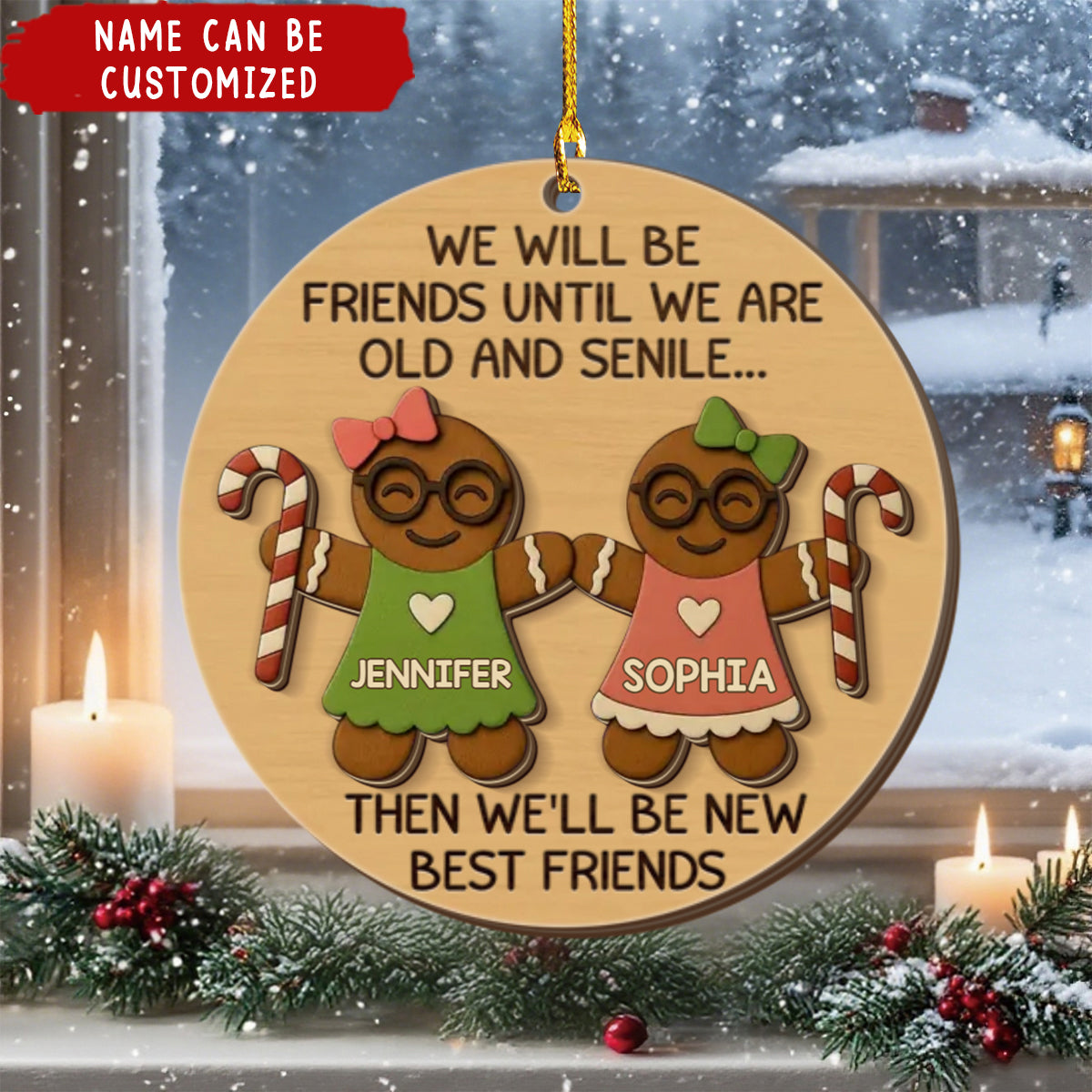 Personalized Best Gingerbread Friend Christmas 2-Layer Wooden Ornament With Name Funny Christmas Gift For Soul Friend