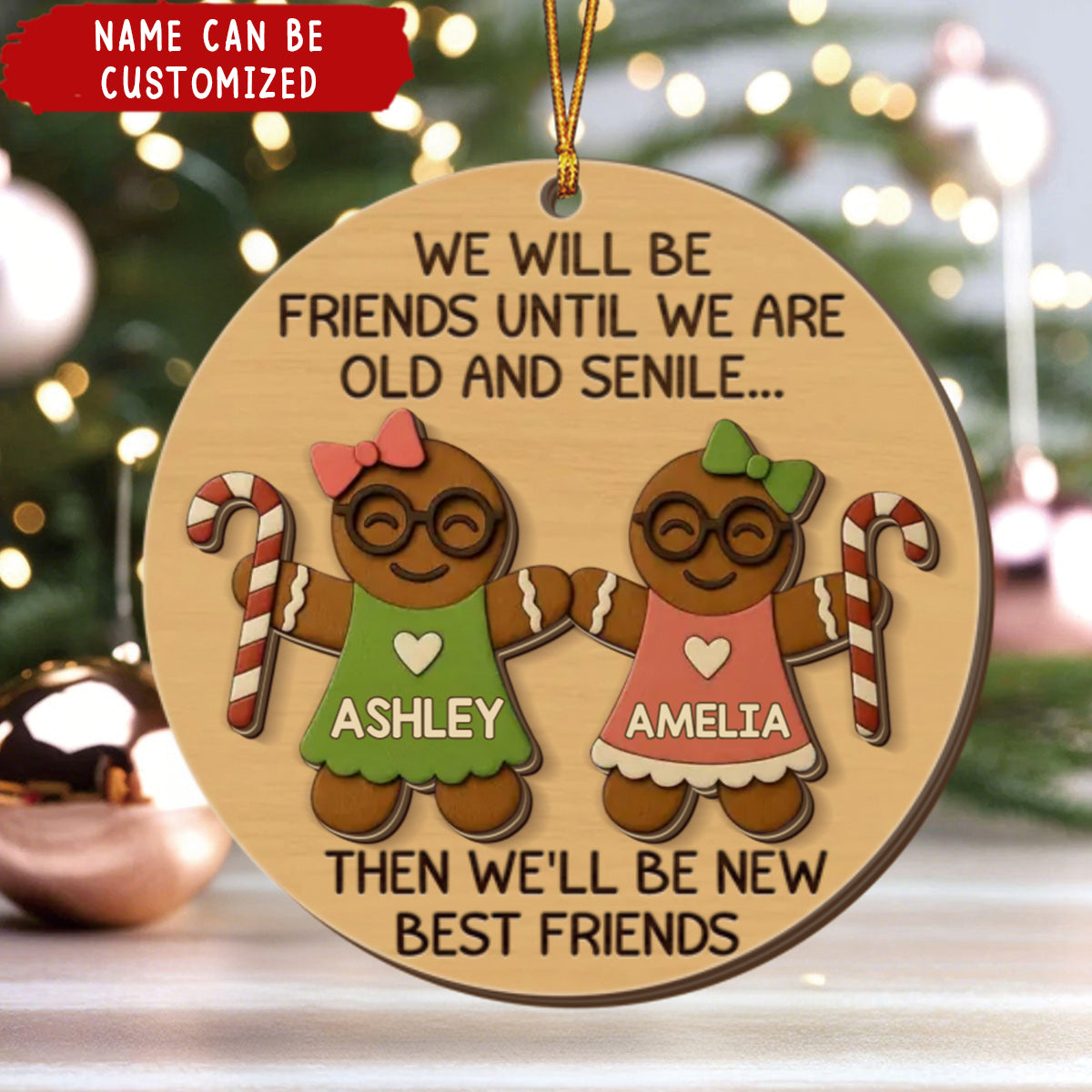 Personalized Best Gingerbread Friend Christmas 2-Layer Wooden Ornament With Name Funny Christmas Gift For Soul Friend