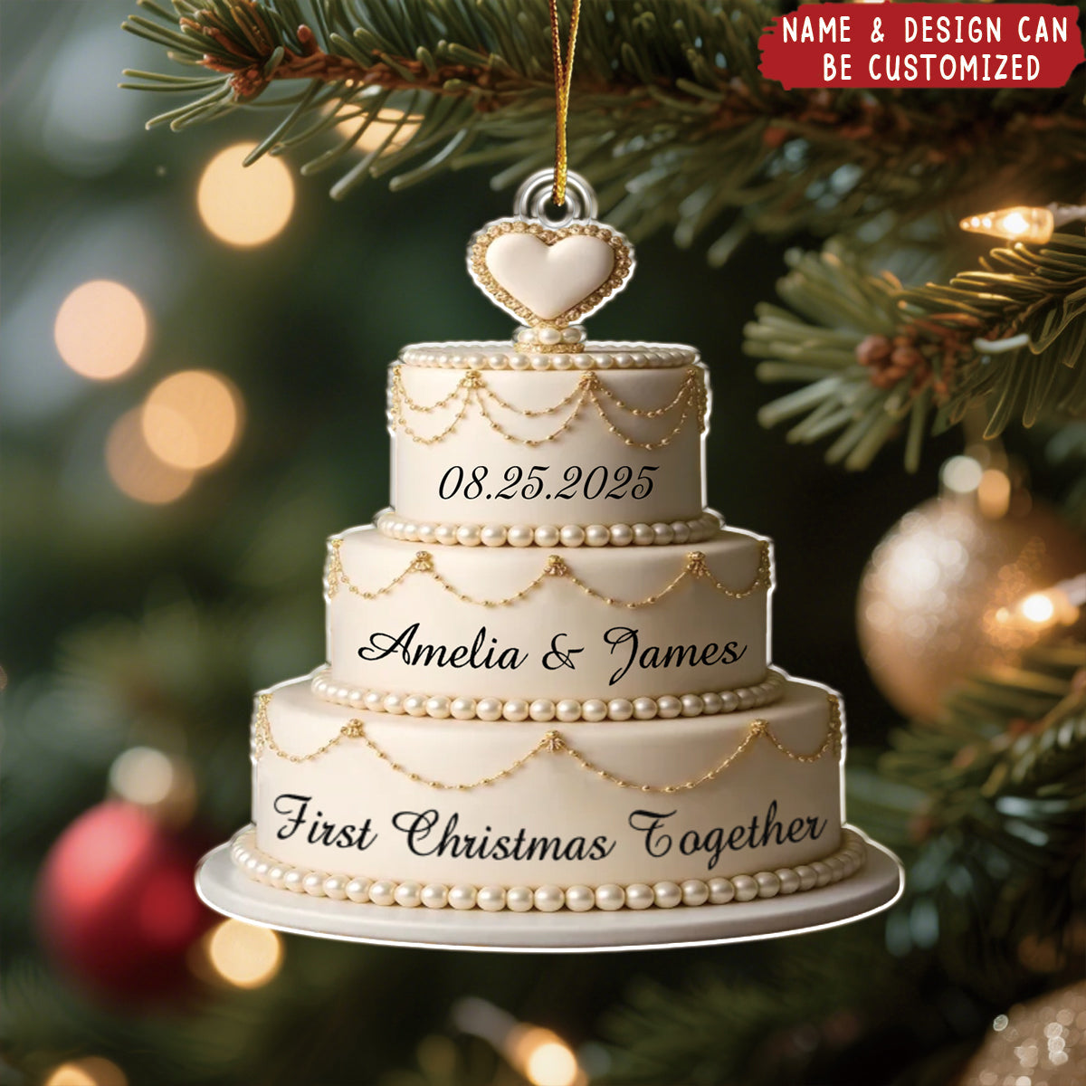 Personalized "First Christmas Together" Cake Ornament With Name & Date,Unique Gift For Anniversary For Newlyweds & Couples