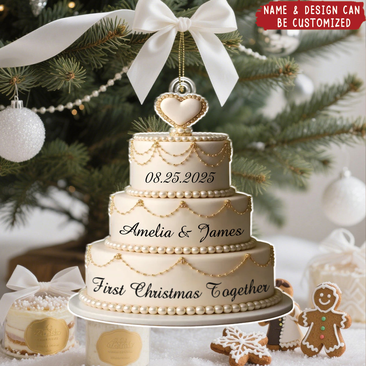 Personalized "First Christmas Together" Cake Ornament With Name & Date,Unique Gift For Anniversary For Newlyweds & Couples