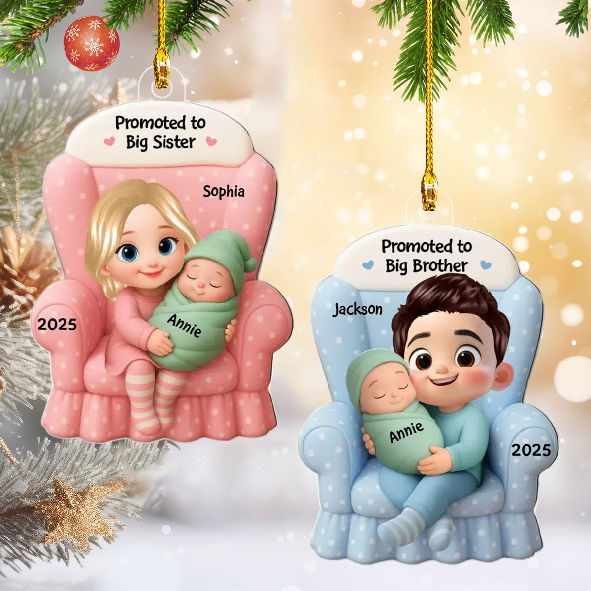 Personalized Promoted To Big Brother Sister Ornament With Names & Design Exclusive Warm Baby Announcement Gift For Family