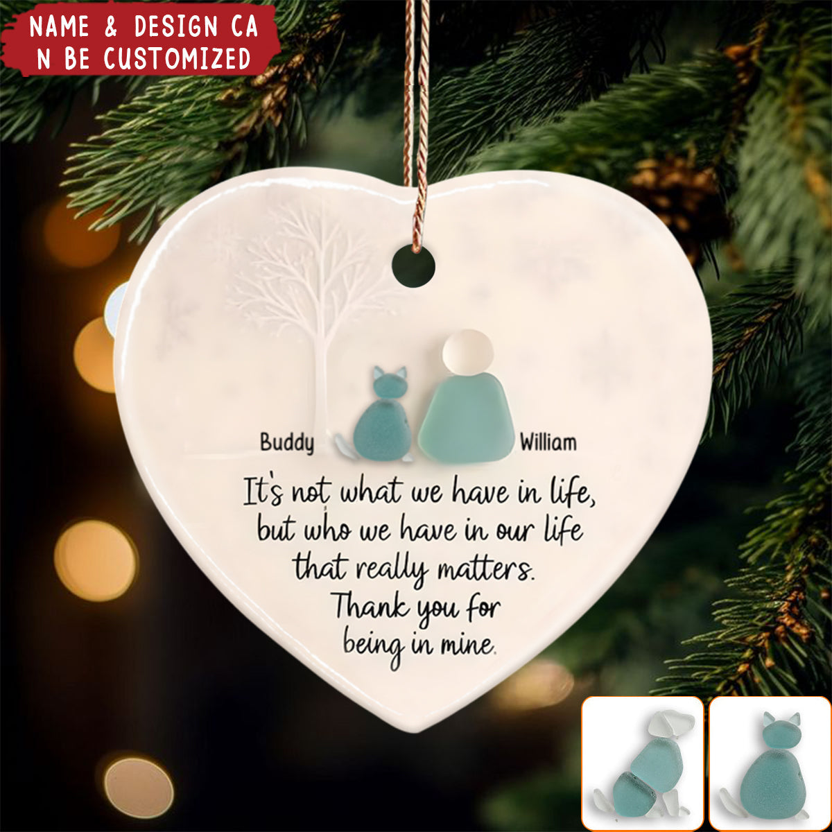 Personalized Pet & Owner Ceramic Heart Ornament With Names Thank You For Being In Mine - Unique Thank You Gift For Pet Lover