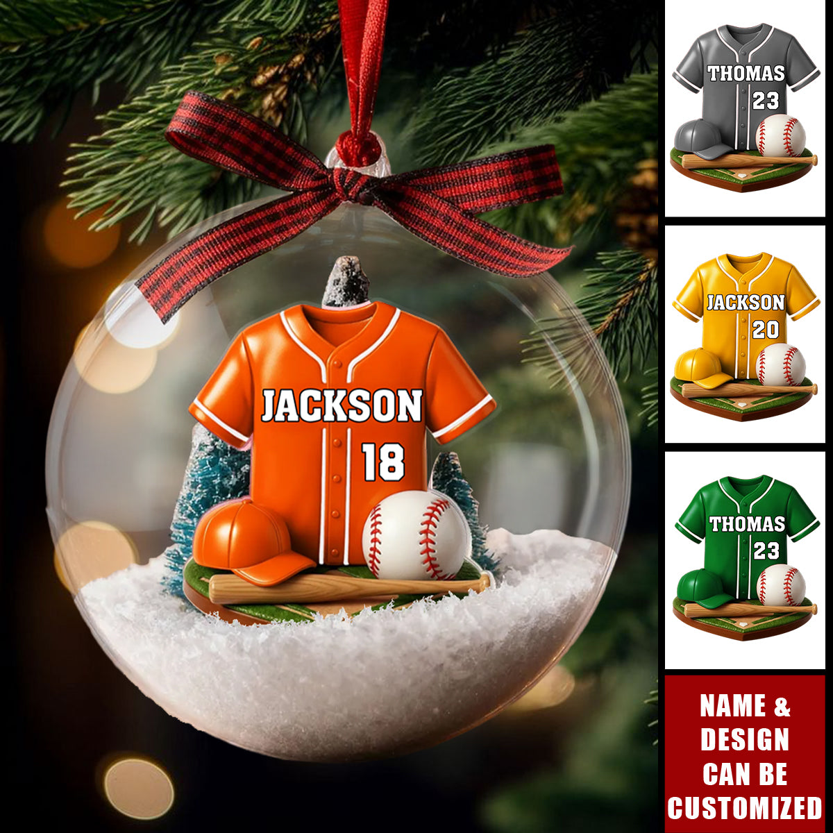 Personalized Baseball Kit Snow Ornament With Name & Number Best End-of-Season Gift For Baseball Player Dad Kid