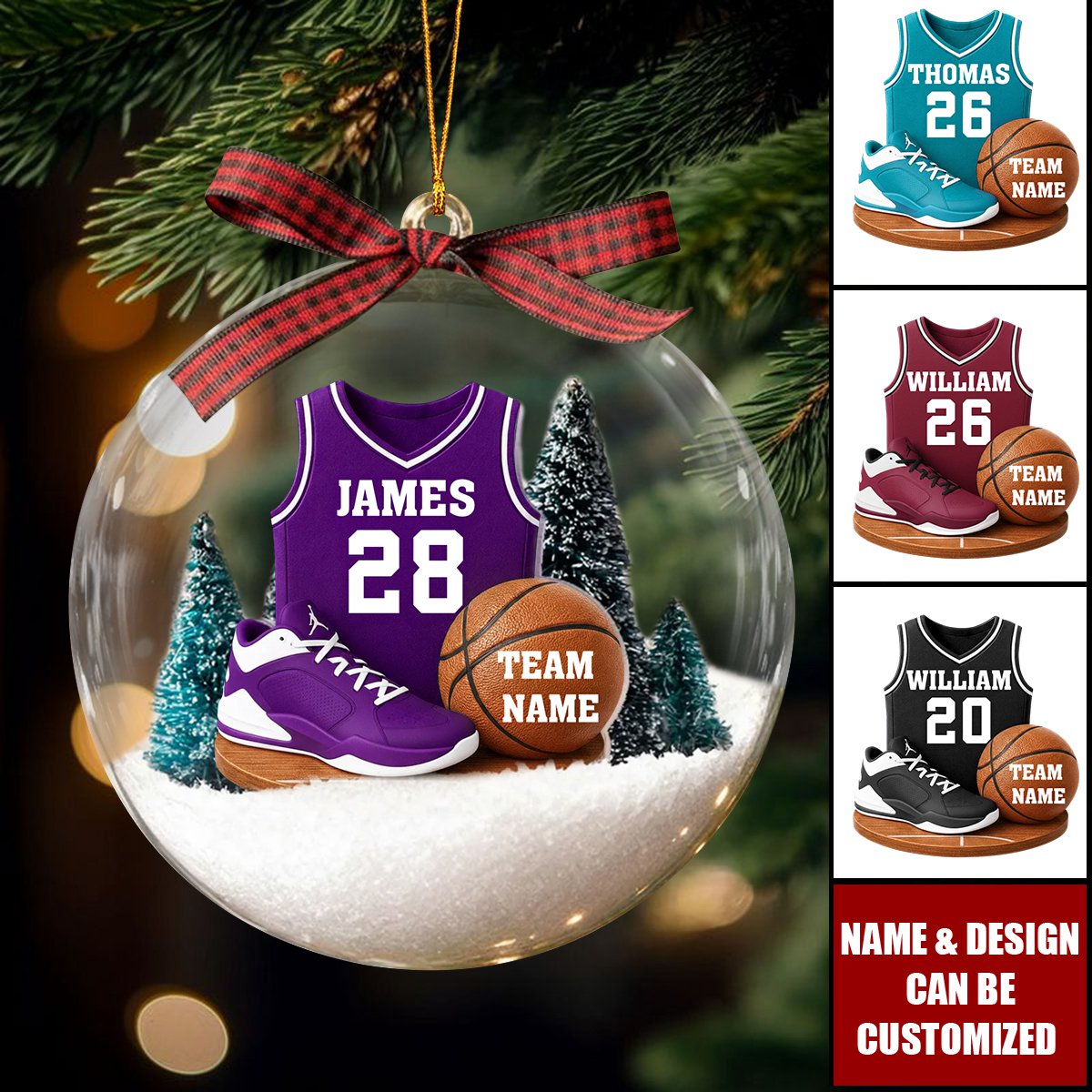 Personalized Basketball Kit Snow Ornament With Name Number & Team Christmas Gift For Athlete Sports Lover Son Boyfriend