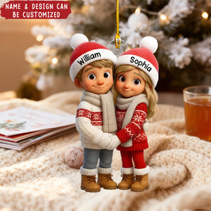 Personalized Cartoon Hug Couple Acrylic Ornament With Names & Design | Hugging Winter Keepsake | Cute Anniversary Christmas Gift For Couple