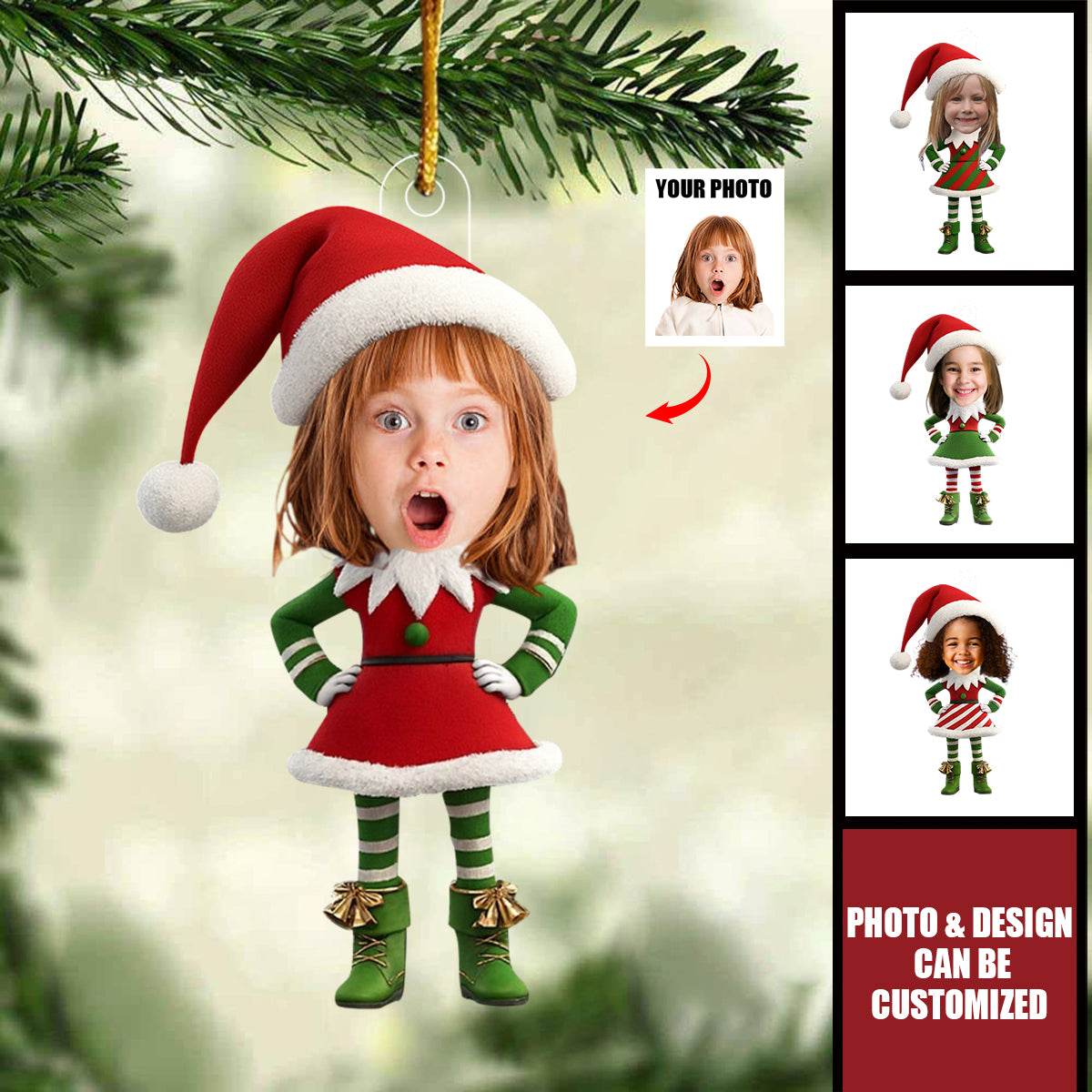 Personalized Face Baby Elf Christmas Ornament With Photo & Santa Hat | Hilarious Gift For New Parents Grandparents