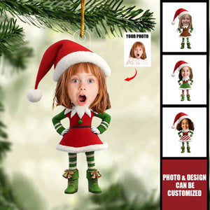 Personalized Face Baby Elf Christmas Ornament With Photo & Santa Hat | Hilarious Gift For New Parents Grandparents