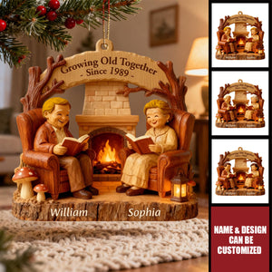 Customized Cozy Fireplace Couple Keepsake Ornament Acrylic  - Perfect For Grandparents Christmas Gift Anniversary Gift