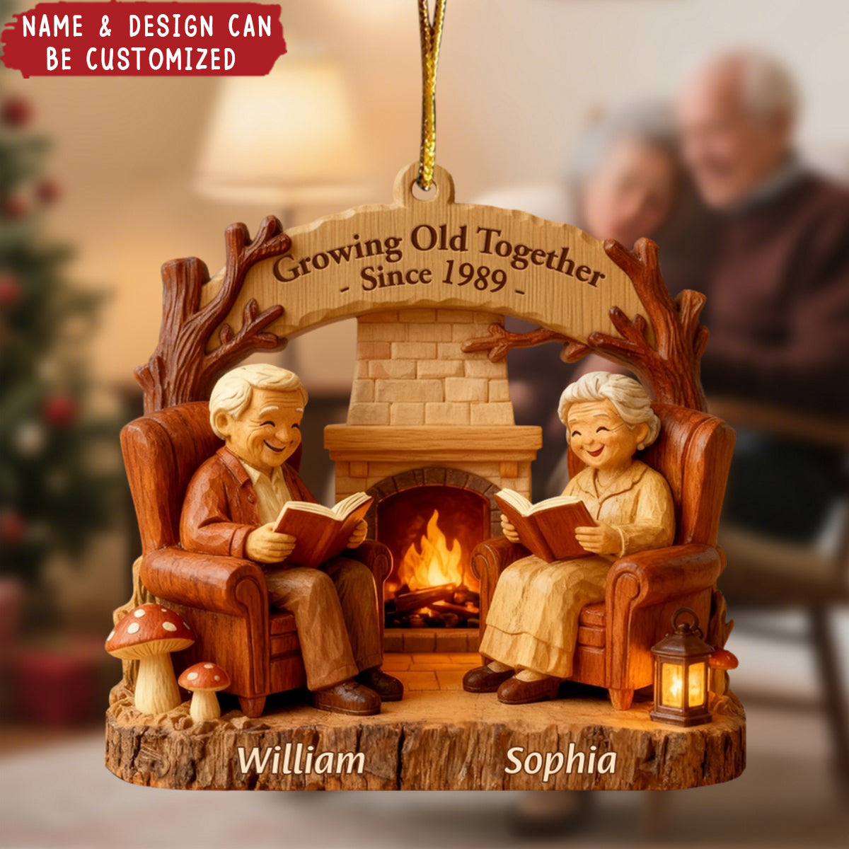 Customized Cozy Fireplace Couple Keepsake Ornament Acrylic  - Perfect For Grandparents Christmas Gift Anniversary Gift