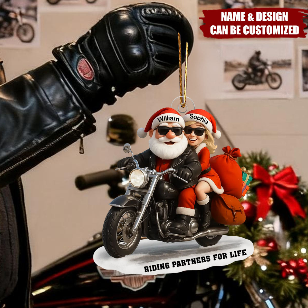 Personalized Acrylic Harley-style Motorcycle Couple Decoration - Christmas Tree Decorations Perfect for Motorcycle Rider