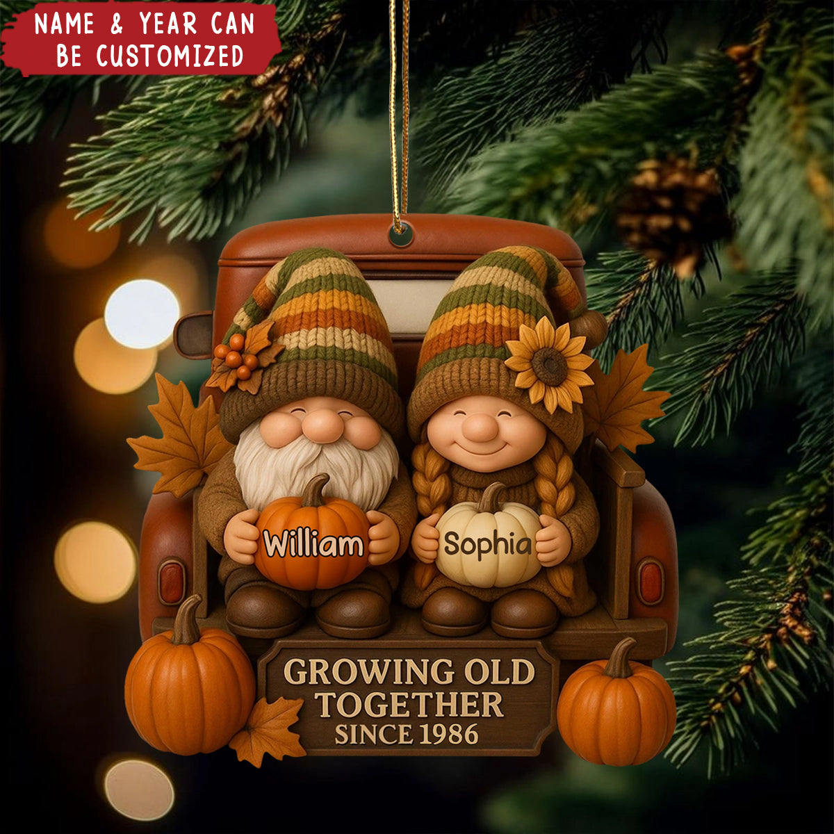 Personalized "Love Forever" Dwarf Couple Xmas Ornament - Custom Names & Year - Gift For Companion Or Elders Anniversary Gift