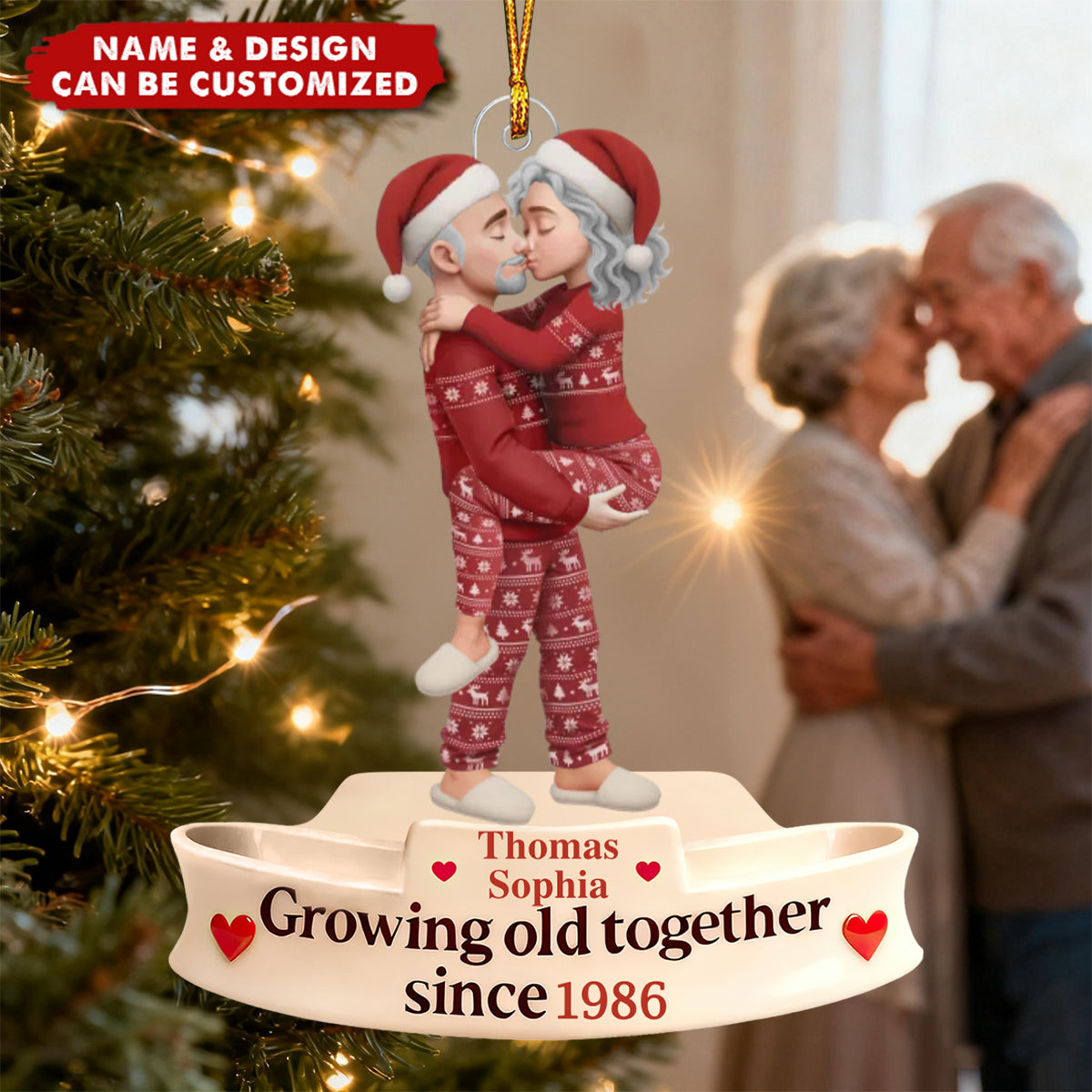 Personalized  Couple Hug Christmas Ornament Custom Names & Year -  Best Christmas Gift For Elderly Couple / Loved/Parents/Her/Him