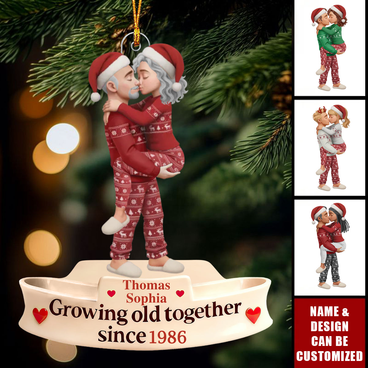 Personalized  Couple Hug Christmas Ornament Custom Names & Year -  Best Christmas Gift For Elderly Couple / Loved/Parents/Her/Him