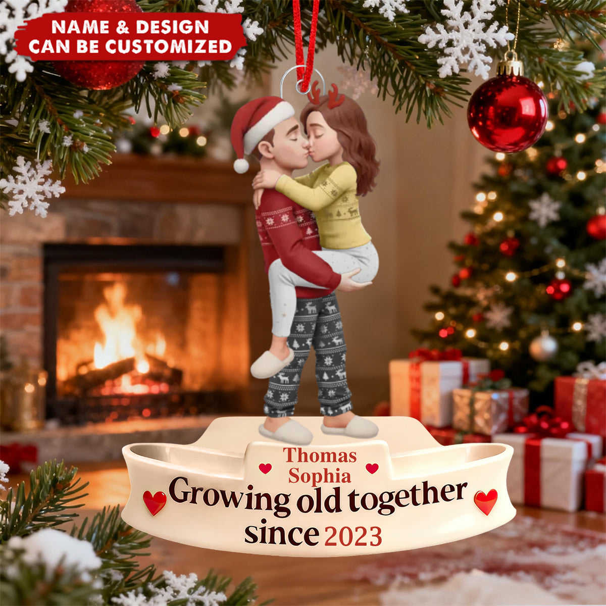 Personalized  Couple Hug Christmas Ornament Custom Names & Year -  Best Christmas Gift For Elderly Couple / Loved/Parents/Her/Him