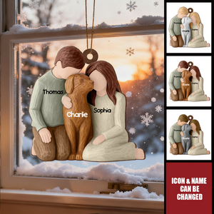 Personalized Couple And The Dogs Christmas Ornament With Names & Icons | Christmas Gift For Pet Lovers