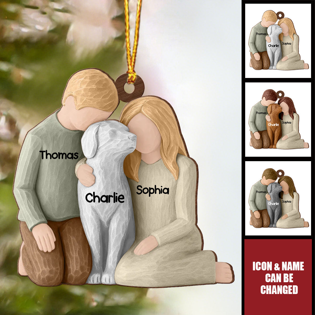 Personalized Couple And The Dogs Christmas Ornament With Names & Icons | Christmas Gift For Pet Lovers