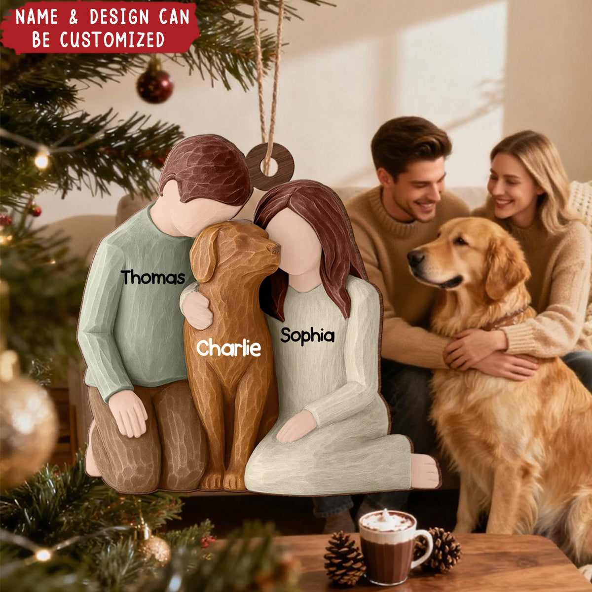 Personalized Couple And The Dogs Christmas Ornament With Names & Icons | Christmas Gift For Pet Lovers