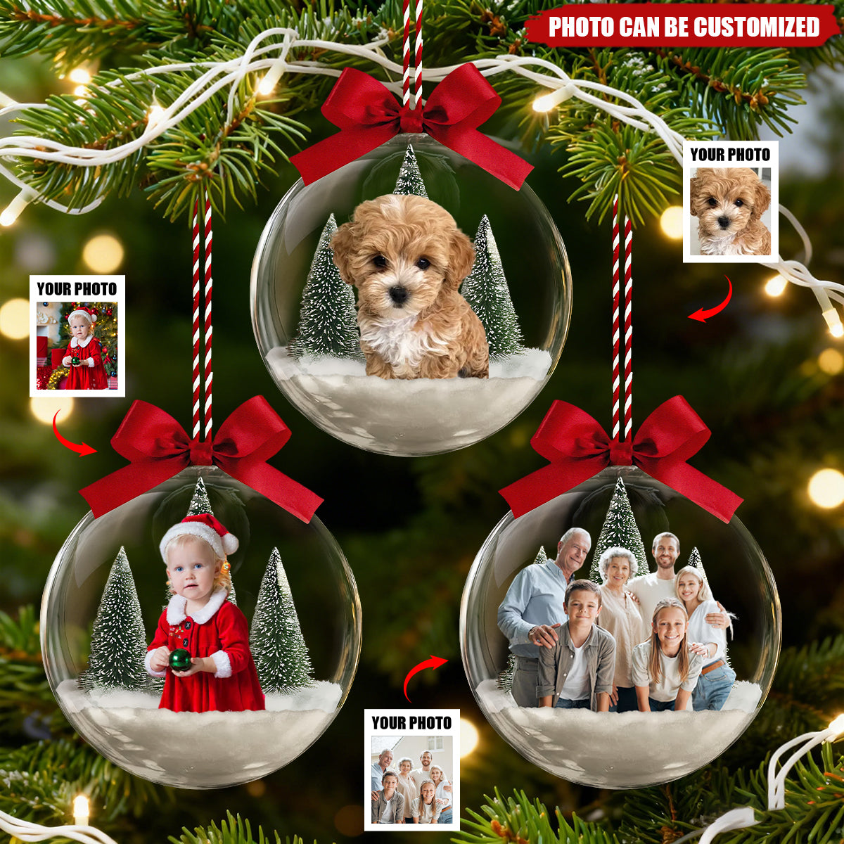 Personalized Family Photo Christmas Acrylic Ball Ornament With Photo - Best Gift For Family | Family Memory Holiday Gift
