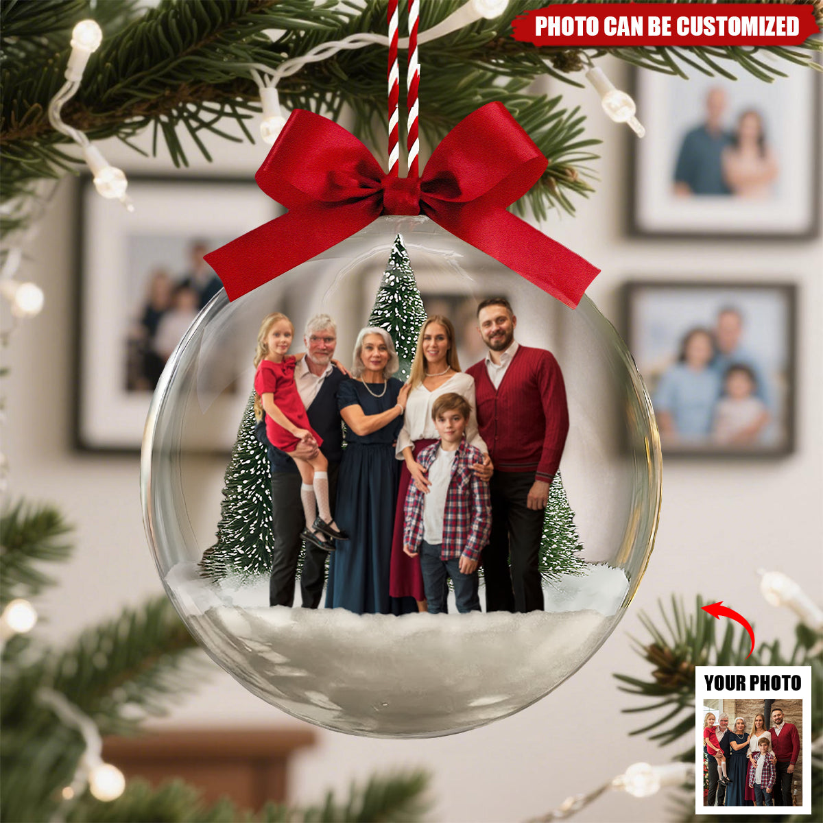 Personalized Family Photo Christmas Acrylic Ball Ornament With Photo - Best Gift For Family | Family Memory Holiday Gift