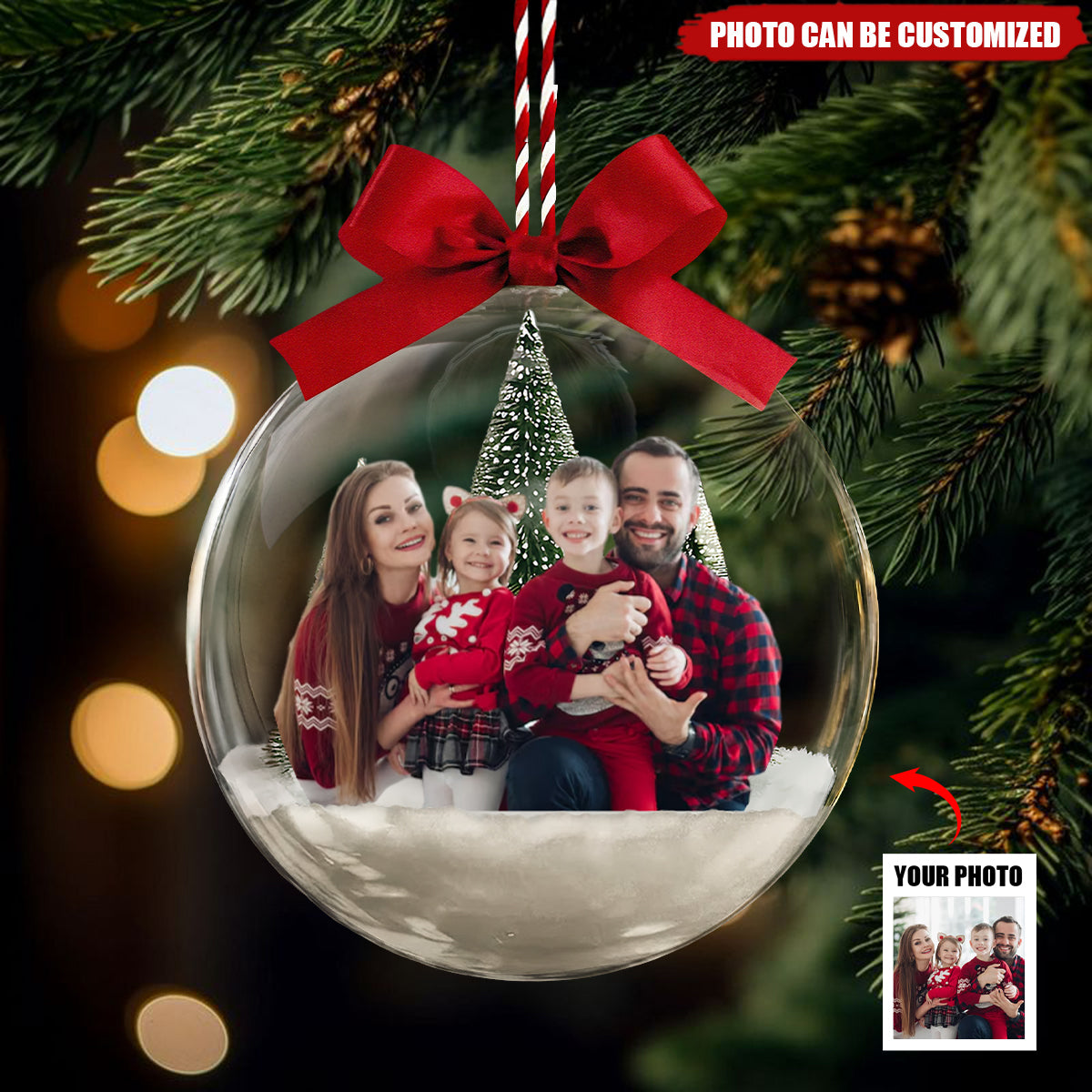 Personalized Family Photo Christmas Acrylic Ball Ornament With Photo - Best Gift For Family | Family Memory Holiday Gift