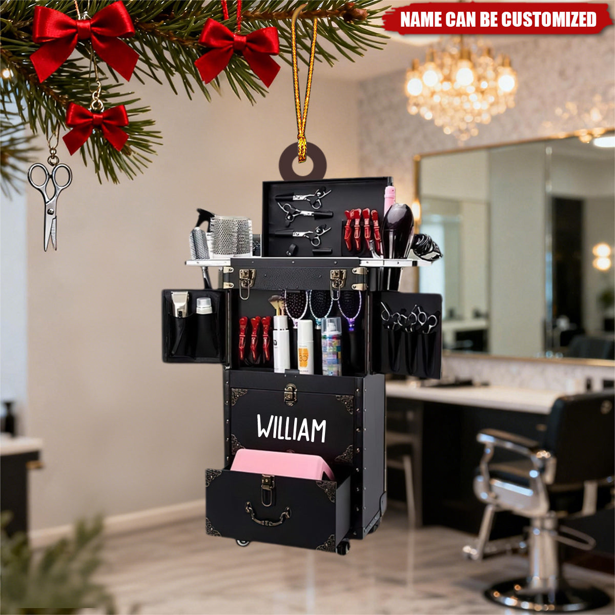 Personalized Hairdresser Tool Case Acrylic Ornament With Name | Hair Stylist Christmas Decoration – Gift For Hairdresser